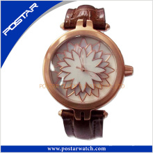 Drei Schichten Blume Mop Dial Mode Quarz Leder Uhr